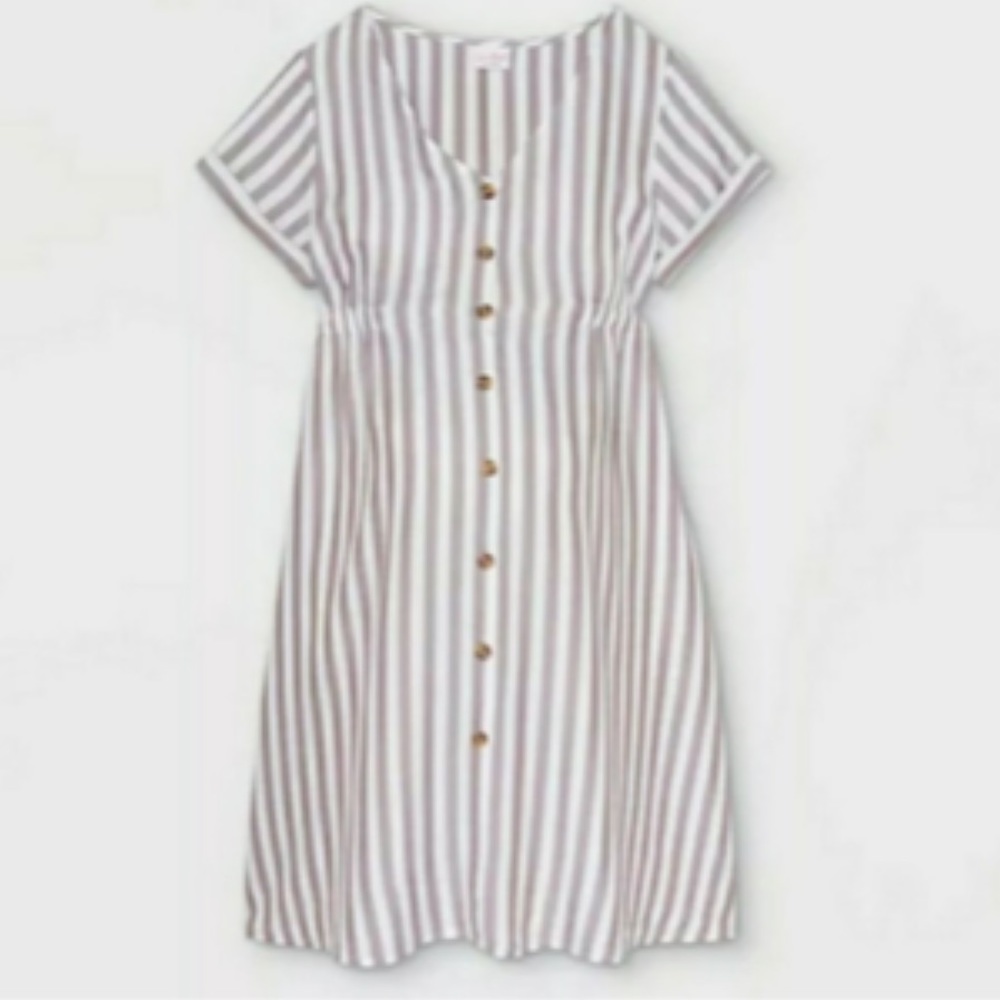 Isabel Maternity Striped Short Sleeve Button-Down Maternity Dress XL